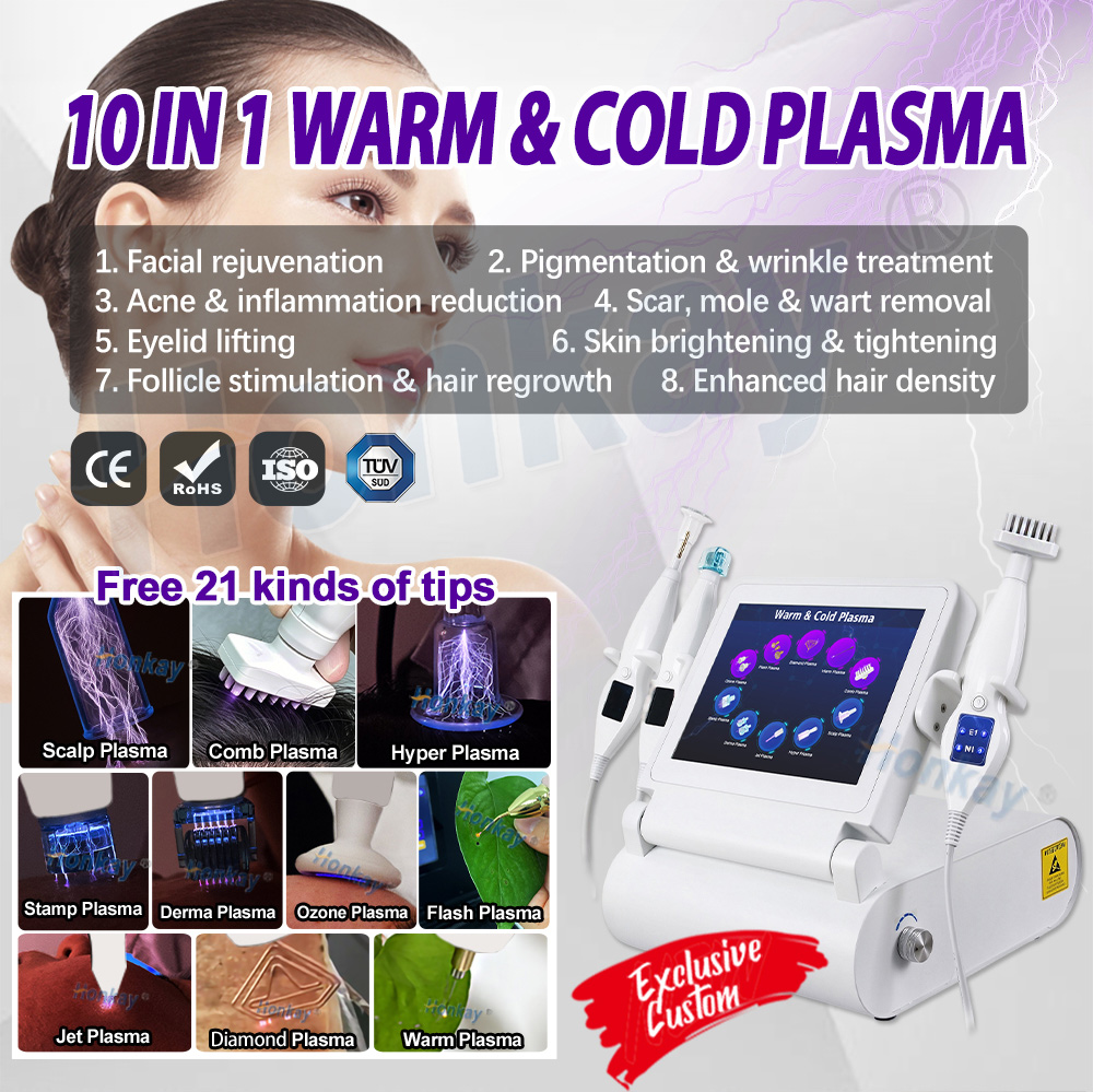 Ten plasma working modes shown on the touch screen of the 10 in 1 hot and cold plasma beauty machine