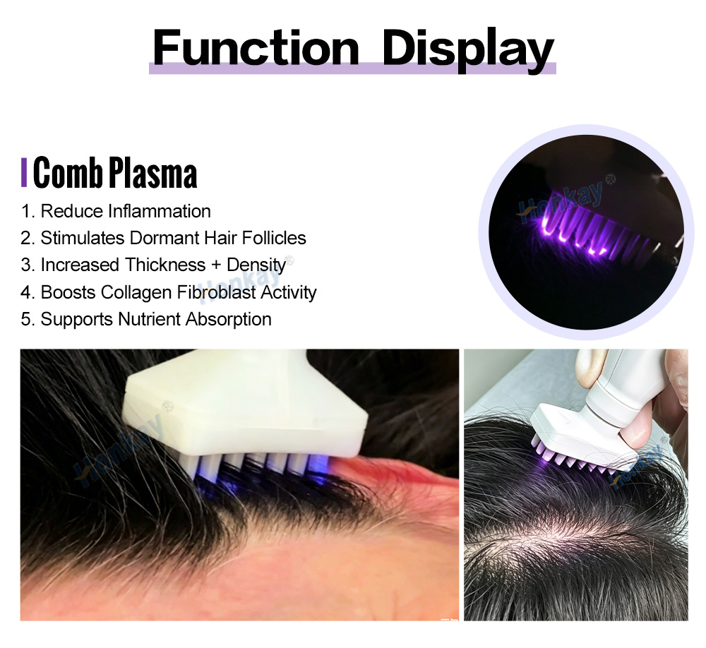 Comb plasma function display with the head working along the hairline